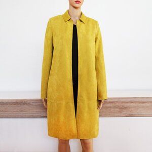 Philosophy Faux Suede Leather Mustard Open Front Coat with Pockets